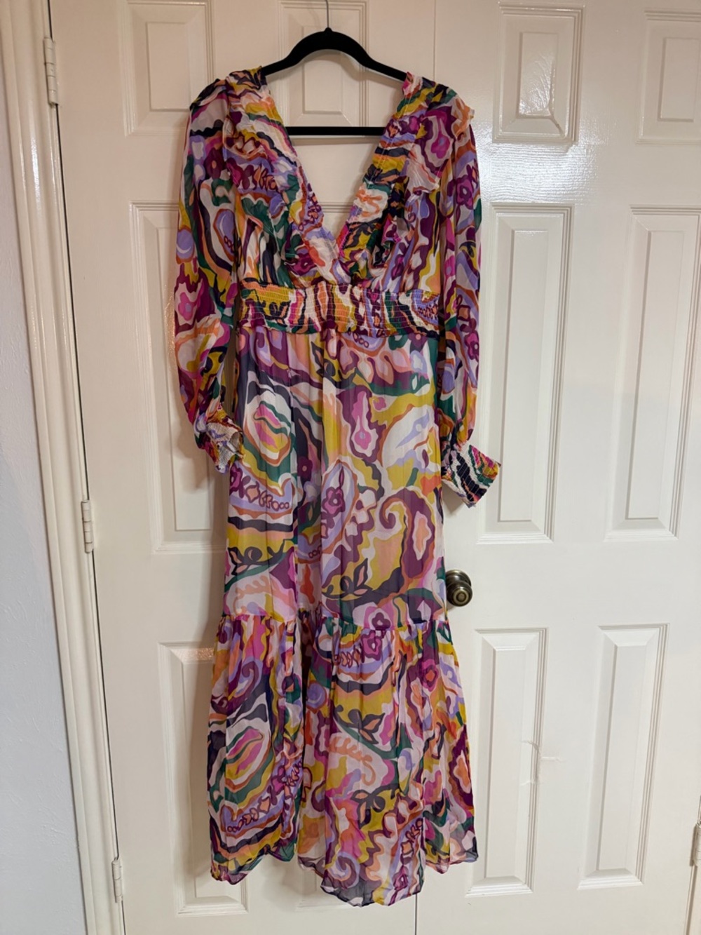 Anthropologie Multicolor Abstract Maxi Dress in Purple, Yellow & Pink